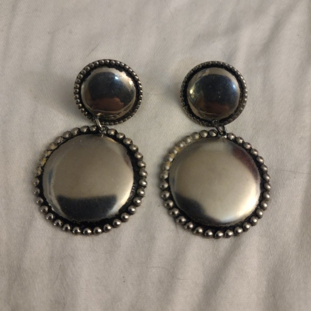 silver vintage antique round circular earrings drop minimalist cottagecore cute